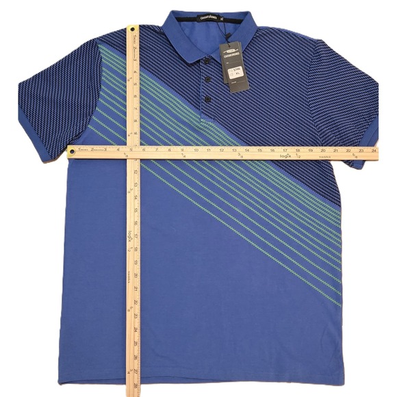 CAVIAR DREMES Mens XL Blue Geometric‎ Stripe Golf Polo Shirt - Picture 3 of 5